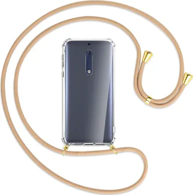 Produktbild von Handykette Backcover-Schutzhülle mit Band (Metall goldfarben) für Nokia 5 - beige