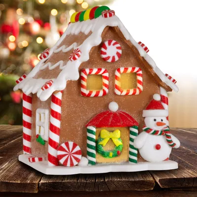 Produktbild von LED Lebkuchenhaus 13cm Deko Weihnachtshaus braun weiß