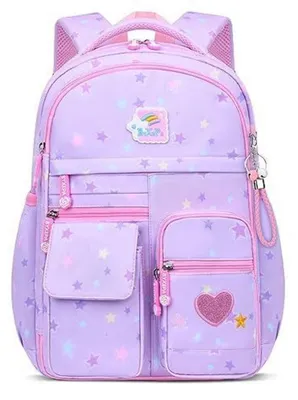 Produktbild von Schulrucksack Mädchen Lila Stern 43x35x17cm mit Brustschnalle für Kinder 5-10 Jahre
