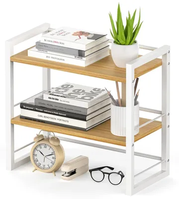 Produktbild von Holz Schreibtisch Organizer mit 2 Regalen für Schreibtisch und Kommode