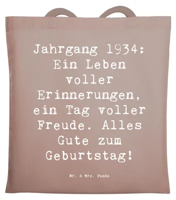 Produktbild von Mr. & Mrs. Panda Tote Bag Spruch 1934 Geburtstag - Braun Pastell - Geschenk, Jahrgang, Uni Tasche, unvergessliche Momente, Happy Birthday, Laptoptasche, Unitasche