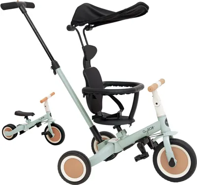Produktbild von Olmitos Kinder-Dreirad Gyro+ 5-in-1 für Kinder von 1 bis 5 Jahren, umwandelbar zum Laufrad oder Fahrrad, Grün
