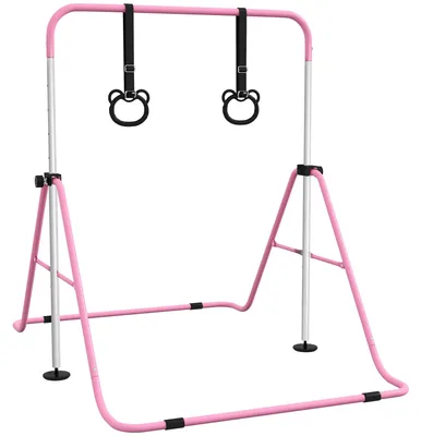 Immagine prodotto di Sbarra per Ginnastica Artistica per Bambini Altezza Regolabile 88-128 cm 2 Anelli Rosa