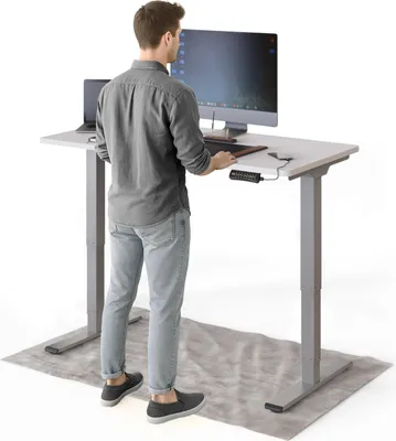 Produktbild von DESKSPACE PRO Plus Elektrisch höhenverstellbarer Schreibtisch, 120x60 cm Stehpult mit Memory-Funktion, Weiße Tischplatte, Graues Gestell