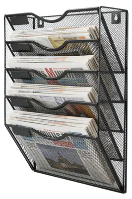 Zdjęcie produktu dla Metalowy stojak na czasopisma z 5 przegródkami, kolor czarny