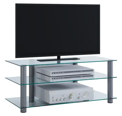 Productafbeelding van Zumbo TV-meubels met 3 glazen legplanken, Zilverkleurig, helder glas.