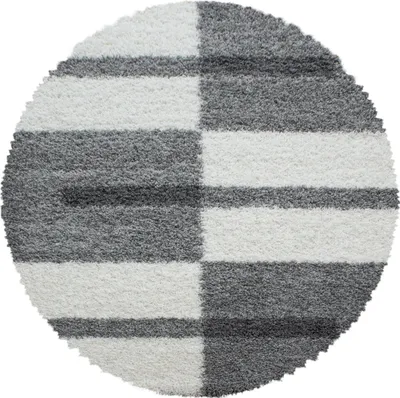 Immagine prodotto di Carpetsale24 Tappeto Shaggy a Pelo Alto Design a Quadri Morbido Soffice e Accogliente per Soggiorno Moderno, Dimensioni: 80 cm rotondo