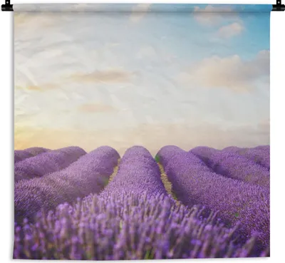 Produktbild von MuchoWow® Wandteppich Wandbehang Lavendel - Himmel - Wolken - Blumen 120x120 cm Tapisserie Dekoration Wandtuch - Modern - Baumwollgewebe