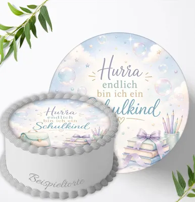 Produktbild von Tortenaufleger Einschulung Tortenbild für den ersten Schultag – Tortendeko Schulanfang Schulkind ABC Schützen für Jungen & Mädchen, Ø 20cm, 3278y