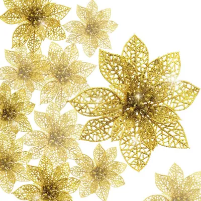 Künstliche Weihnachtsblumen, 30 Stück, gold, 7,5/10/15 cm