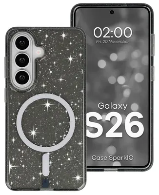 Produktbild von Glitzer Hülle mit Magnetring für Galaxy S26, Bizon Case SparklO, Transparent-Schwarz mit Glitzer