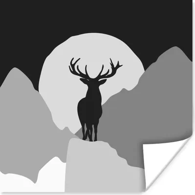 Produktbild von MuchoWow® Poster Hirsch - Mond - Schwarz - Weiß 50x50 cm - Wohnzimmerdekoration