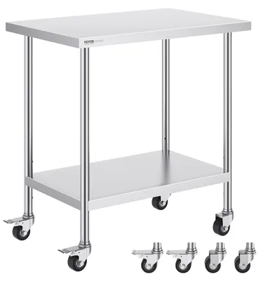 Produktbild von VEVOR Edelstahl Vorbereitungs Tisch, 24 x 24 x 34 Zoll, Schwerlast Metall Arbeitstisch mit 3 verstellbaren Höhenstufen, Gewerbliche Arbeitsstation für Küche Garage Restaurant Garten, 610x914x955 mm