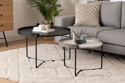 Produktbild von Skye Decor, Moderne Nesting-Tische (2 Stück), Anthrazit, 80 x 51 x 80 cm & 60 x 41 x 60 cm | 100% MDF mit Metallbeinen | Stilvolles, industrielles Design für Ihr Zuhause.
