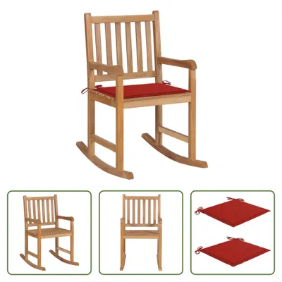Produktbild von The Living Store Schaukelstuhl mit Rotem Kissen Massivholz Teak