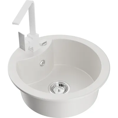 Obrázek produktu pro Mexen Diego 1-miskový granitový dřez s kuchyňskou baterií Rita, Bílá - 6512-20-670300-20