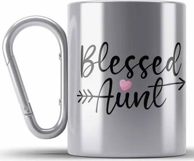 Produktbild von Trendation - Blessed Aunt Edelstahl Tasse Karabiner Geschenk für Tante Geschenkidee beste Tante (Silber)
