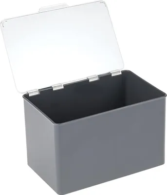 Produktbild von Kompakte Plastikbox mit Deckel für Küche, Büro, Schlafzimmer - BPA-freie Plastikbox - kompakte Box für Haushaltsgegenstände - dunkelgrau und transparent