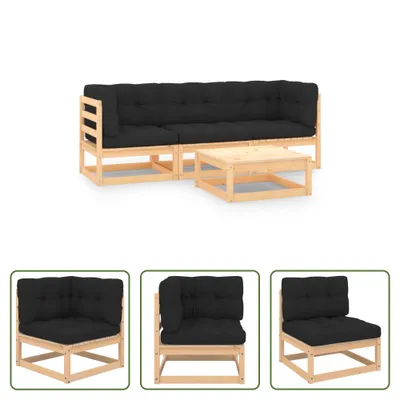 Produktbild von The Living Store 4-tlg. Garten-Lounge-Set mit Kissen Massivholz Kiefer