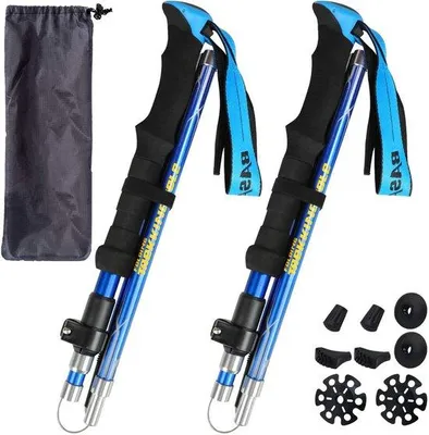 Zdjęcie produktu dla Kijki do nordic walking dla mężczyzn i kobiet, kijki aluminiowe 110–135 cm, składane, niebieskie, zestaw 2 sztuki