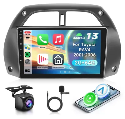 Image de Autoradio 9 pouces pour Toyota RAV4 (2001-2006), compatible CarPlay et Android Auto, avec Bluetooth et GPS intégré