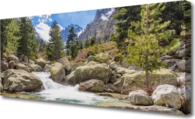 Produktbild von Tulup Leinwand-Bilder 125x50 Wandbild Canvas Kunstdruck Gebirge Wald Steine See Natur