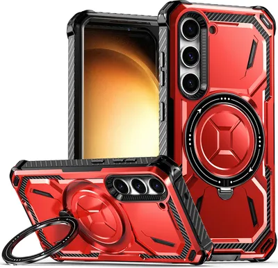 Produktbild von Schutzhülle für Samsung Galaxy S23+ Dual Layer Magnetisches Kickstand Hülle, Kompatibel mit Magsafe Ladegerät Rot