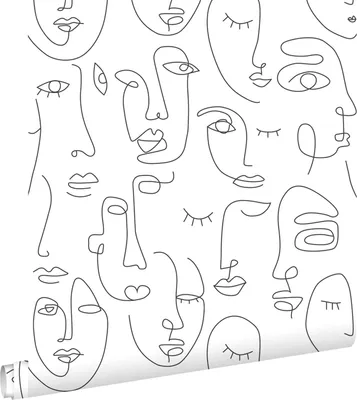 Zdjęcie produktu dla ESTAhome Tapeta twarze grafiki liniowej czarno-białym 53 cm x 10.05 m