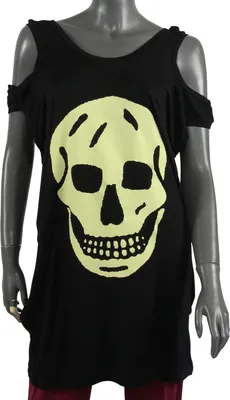 Produktbild von Tank Top mit Cut Outs - Minikleid - Cold Shoulder - Totenkopf - schwarz