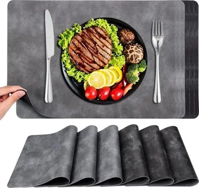 Produktbild von Famanu Platzsets abwaschbar - 6 Stück - rutschfest - hitzebeständig - schwarz und grau