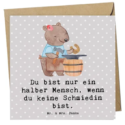 Produktbild von Mr. & Mrs. Panda Grußkarte Schmiedin Herz - Grau Pastell - Geschenk, Glückwunschkarte, faltkarte, anlasskarte, doppelkarte, Klappkarte