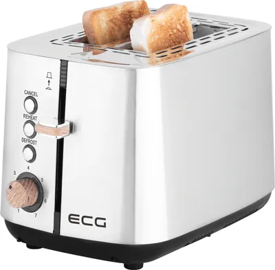 Produktbild von ECG ST 2767 Timber | Toaster | 2 Fächer für Toast | 7 Intensitätsstufen | Kabelaufbewahrung | Edelstahl | Silber |