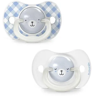 Image de Sucettes Bébé Symétriques SUAVINEX Night&Day Wild&Free SX Pro, 0-6 Mois, Lot de 2, Bleu, Phosphorescentes