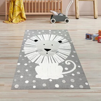 Zdjęcie produktu dla Dywan do pokoju dziecięcego wzór lwa efekt 3d szary rozmiar - 80 x 150 cm