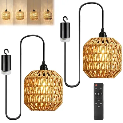 2er-Set Rotan-Hängelampen, batteriebetrieben, mit Fernbedienung