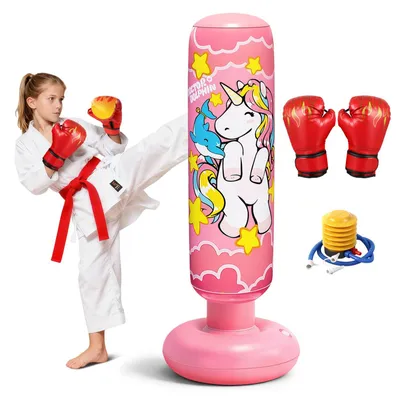 Productafbeelding van Bokszak voor kinderen 120 cm, opblaasbare boksbal, met bokshandschoenen, voor thuis