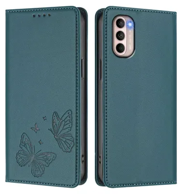 Produktbild von Lederhülle für Motorola Moto G41 / Moto G31, Schmetterling Prägung Leder Brieftasche Schutzhülle mit Ständer Grün