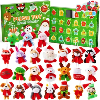 Produktbild von Adventskalender mit Plüsch 24 Tage Countdown Kalender Weihnachtsmützen Spielzeug für Kinder