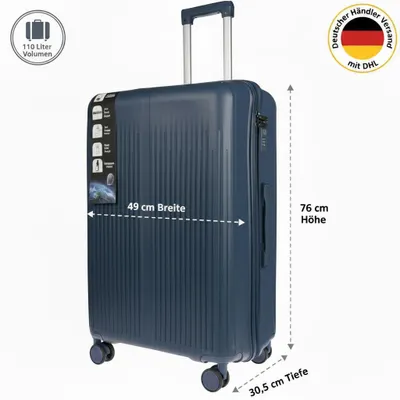 Produktbild von Großer XL Koffer Herren Damen Volumen 110 Liter Reisekoffer Hartschalenkoffer Reisen Zahlenschloss mit Sicherheitsreißverschluss in Blau, Navy