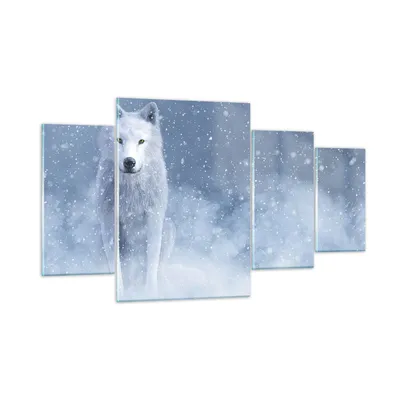 Produktbild von Bilder auf glas - 4 Teile - Weiß Wolf Schnee - 160x90cm - Glasbilder - Wandbilder - Bilder - zum Aufhängen bereit - Wanddekoration aus Glas - Glas Bilder - Wandbild auf Glas - GDL160x90-5006