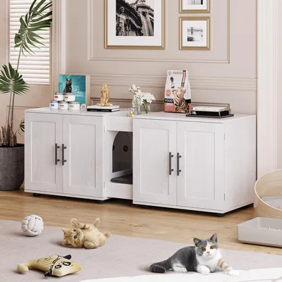 Image de Maison pour chat avec 2 compartiments, et armoire pour chat avec ouverture de passage et aération