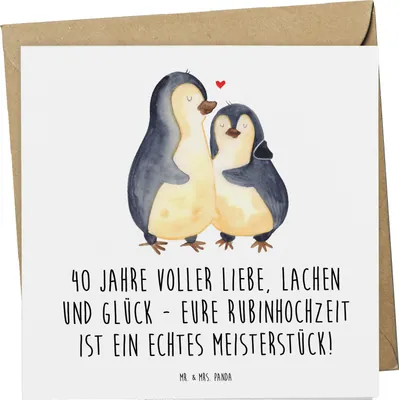 Produktbild von Mr. & Mrs. Panda Deluxe Karte 40. Hochzeitstag Rubinhochzeit - Weiß - Geschenk, doppelkarte, Liebe, Geschenke, romantisch, Glückwunschkarte, faltkarte, Klappkarte, Heirat