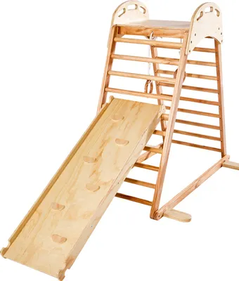 Produktbild von SucceBuy Indoor Spielplatz Klettergerüst Set (4-in-1) aus Holz, belastbar bis 100 kg, Montessori-Kletterspielzeug mit Kletterfelsen, Rutsche, Holzleiter und Turnringen in Holzoptik
