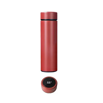 Produktbild von Thermoflasche Rot mit Temperaturanzeige 450 ml Isolierflasche Edelstahl Kaffee Tee Thermobecher für Heiß- und Kaltgetränke