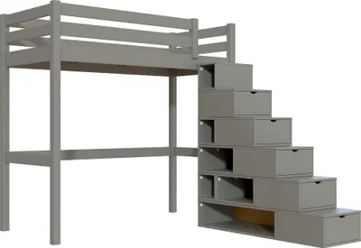 Produktbild von Hochbett holz mit Treppenregal Sylvia - 90x200 - Grau