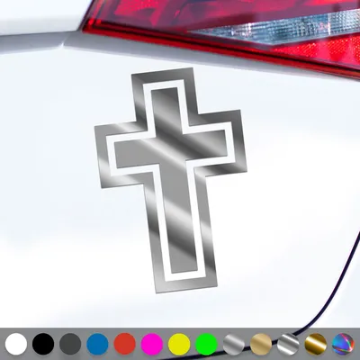 Produktbild von PantherPixel Kreuz Aufkleber Christentum Kirche Jesus Christus Sticker Auto Geschenkidee Farbe Chrom-Silber