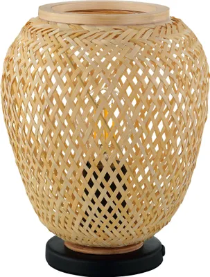 Produktbild von EGLO Tischlampe Dembleby, Tischleuchte Vintage, Natur, Hygge, Nachttischlampe Holz Korb geflochten in hell braun, Lampe mit Schalter, Stahl, E27