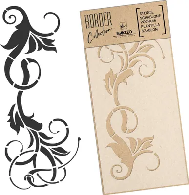 Produktbild von Bordüre Schablone zum Malen 21x45 cm, Gewunden Element Ornament Muster, Kunstoff Wiederverwendbare Wandchablone, Handwerk DIY Dekoration