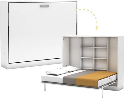 Produktbild von Schrankbett Coppel 140x190 cm mit Gasdruckfeder und integriertem Regal, zusammengeklappt 214x38x148 cm