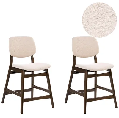 Produktbild von BELIANI Barstuhl 2er Set Beige Bouclé Gepolstert mit Dunklen Holzbeinen ohne Armlehnen Retro-Design Tresenstuhl mit Polstersitz für Küche Wohnzimmer